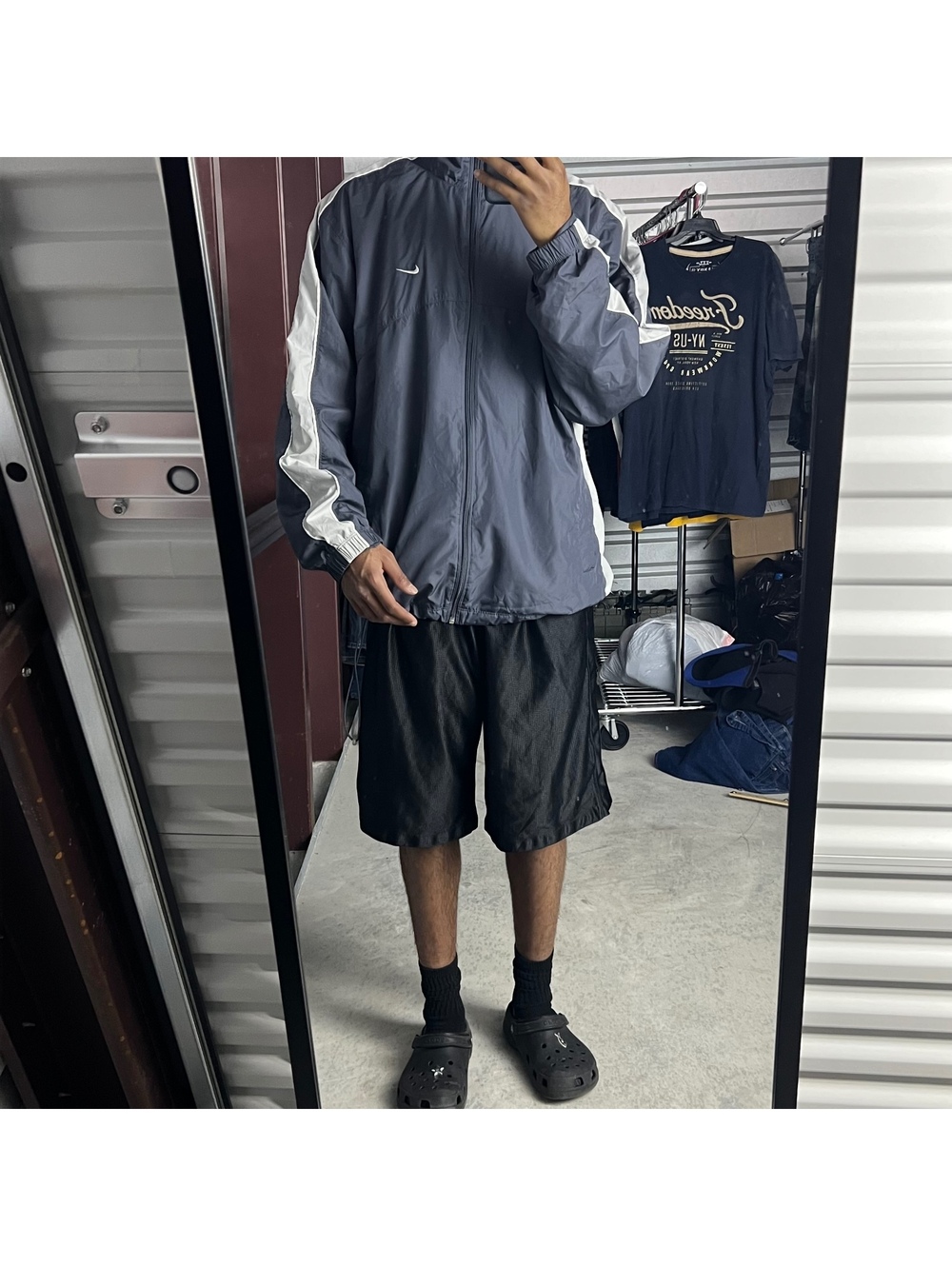 Vintage Y2K Grey Striped Nike Track Jacket Sz. XL Drawcords Embroidered Swoosh - Picture 2 of 9